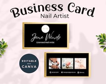 Nail Business Card Template for Nail Technician, Artist, Salon, DIY Editable business cards template, Canva Business Card Template