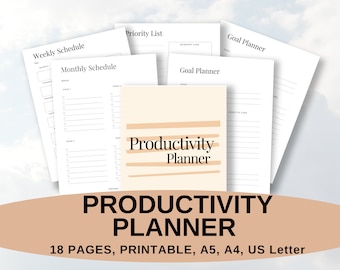 Planificador de objetivos de productividad empresarial, Planificador de objetivos empresariales imprimible. Seguimiento del horario de trabajo rellenable para pequeñas empresas, A4 A5 carta estadounidense PDF