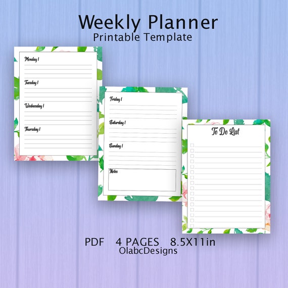 weekly planner printable undated weekly schedule horizontal etsy