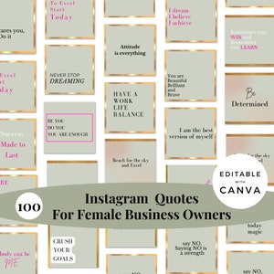 100 Green and Gold Instagram Quotes Templates for Female Entrepreneurs, Bloggers, Female Business Owners, Girl Boss, Boss Babe, CEO