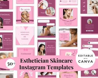 50 Esthetician Instagram Post, Skincare Instagram Story Template, Social Media Canva Template, Skincare Beauty Post, Instagram Template Pink