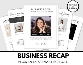 Year in Review Canva Template, Business Recap Highlights, End of Year Highlight, Goal tracker Year in Review, Annual Report Template, black