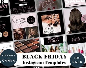 100 Black Friday Instagram Template, Cyber Monday flyer, Editable Post and Story for Beauty, Nail, Hair, Estheticians, Eyelashes, Ecommerce