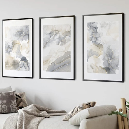 Set of 3 Marble Prints Living Room Wall Decor Grey Marble Etsy UK