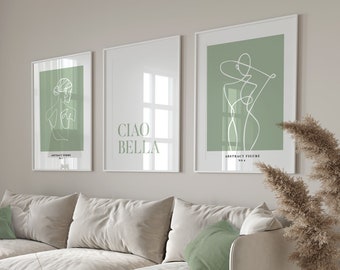 Abstract set of three prints, Green Print, Green Wall Art, Scandi Art, Green Poster, Scandinavian, Green Poster, Boho, Minimalist Design