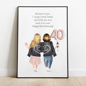 Best Friend Print, 40th Birthday Gift, Personalised Print, Birthday Present, Home Decor, Sister Print, 40 Birthday, 40th Gift, Bestie Gift