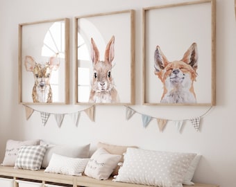 Woodland Baby Animal Nursery prints, Set of 3, Safari Nursery decor, Nursery wall art, Animal prints for nursery, Animal Prints, jungle Art