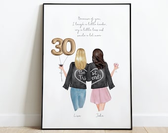 Impresión de mejor amigo, regalo de cumpleaños número 30, impresión personalizada, regalo de cumpleaños, decoración del hogar, impresión de hermana, 30 cumpleaños, regalo número 30, regalo bestie