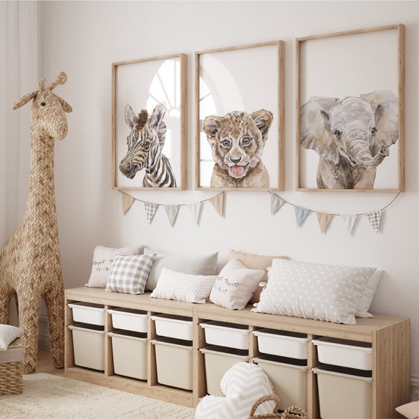 Safari Baby Animal Nursery prints, Set of 2, 3, 4, 5, African Nursery decor, Nursery wall art, Animal prints for nursery, Unisex Baby Prints