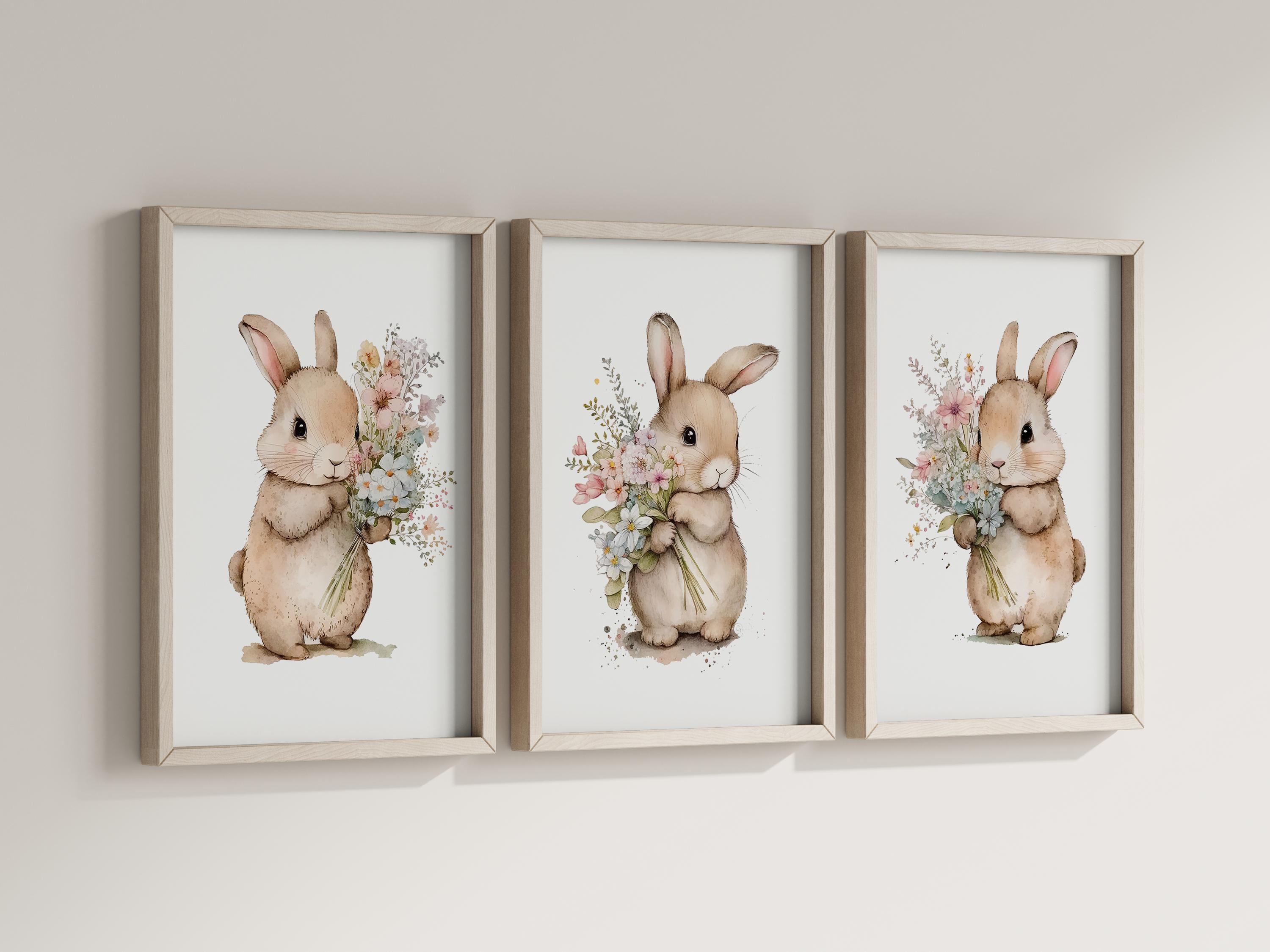Bunny Rabbit Nursery Prints, Set of 3 Nursery Prints for Baby Girls ...
