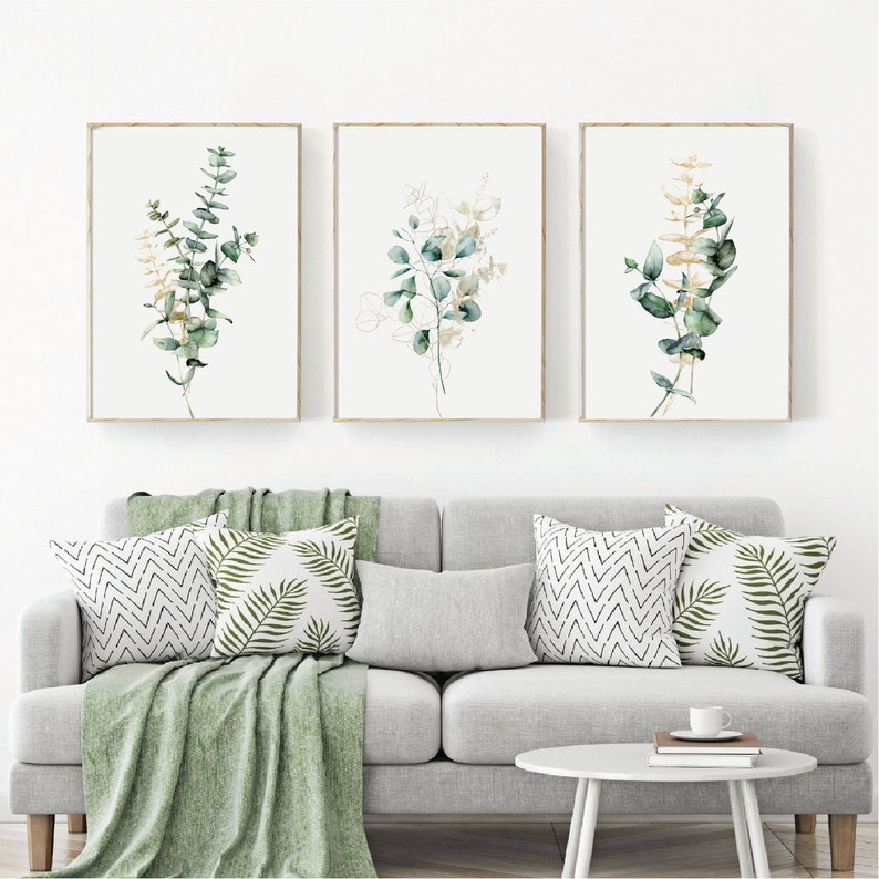 Eucalyptus Art, Botanical Wall Art, Set of 3 Prints, Botanical Wall Art, Eucalyptus Prints, Nature Picture, Watercolour Design image 2