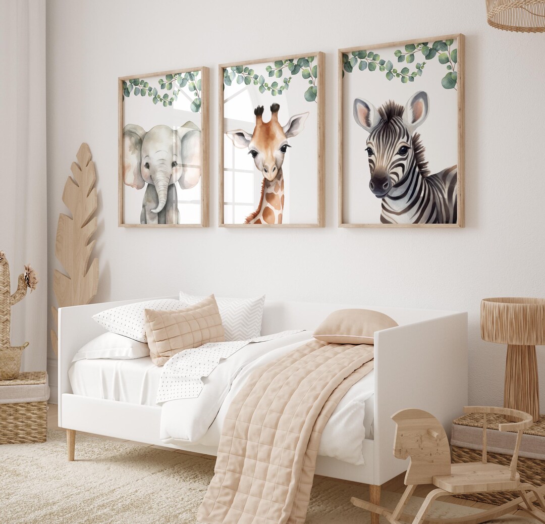 Set of 3 Safari Baby Animal Nursery Prints, Nursery Wall Art, Baby ...