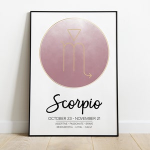Scorpio Star Sign Print, Scorpio Gift, Gift for Scorpio, Zodiac Print, Star Sign Gift, Horoscope Print, Astrology Print, Home Decor