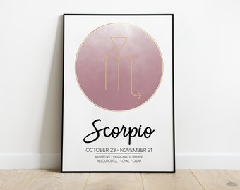 Scorpio Star Sign Print, Scorpio Gift, Gift for Scorpio, Zodiac Print, Star Sign Gift, Horoscope Print, Astrology Print, Home Decor