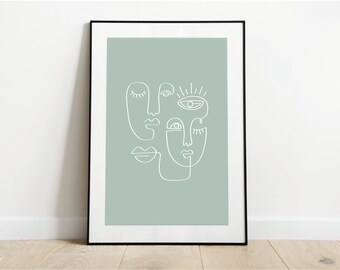 Abstrakcyjna sztuka, Zielony nadruk, Linia sztuki, Zielona sztuka ścienna, Skandynawska sztuka ścienna, Zielony plakat, Skandynawski, Zielony plakat, Boho, Minimalistyczny design