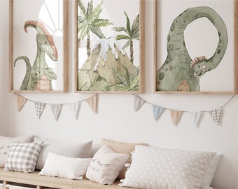 Impressões de berçário de dinossauro, conjunto de 3, arte de parede de berçário, decoração de dinossauro, arte de berçário de dinossauro, berçário de meninos, arte de parede de dinossauro