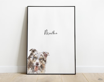 Personalised Australian Shepherd Dog Picture, Australian Shepherd Print, Pet Portrait, Dog Lover Gift, Peekaboo Pets, Christmas Gift