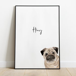Personalised Pug Dog Picture, Pug Gift, Pug Print, Pet Portrait, Dog Lover Gift, Peekaboo Pets, Pug Poster, Pet Portrait, Christmas Gift