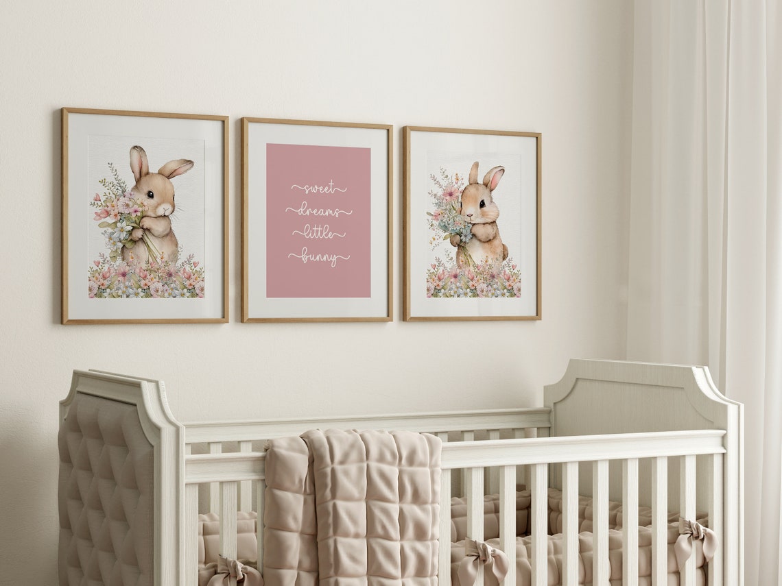 Girls Nursery Decor,set of 3 Nursery Wall Art Prints,bunny Nursery ...