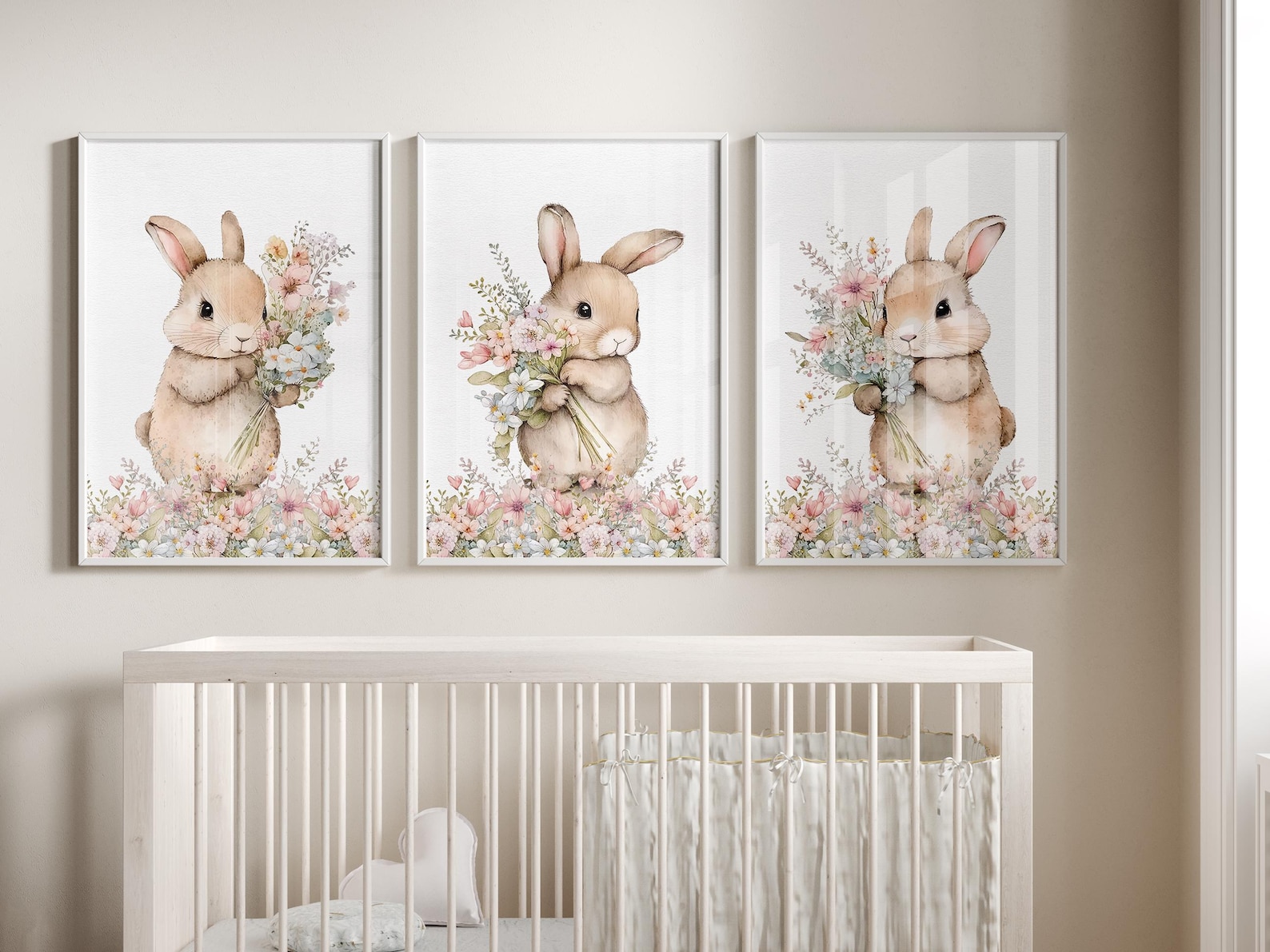 Pink Bunny Rabbit Prints for Baby Girls Room, Bunny Nursery Prints ...