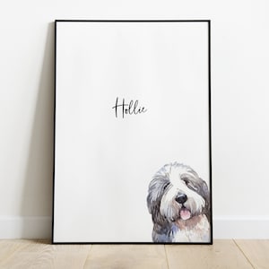 Personalised Old English Sheepdog Picture, English Sheepdog Gift, Old English Sheepdog Print, Pet Portrait, Peekaboo Pets, Christmas Gift
