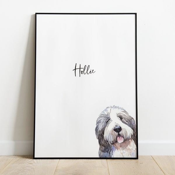 Personalised Old English Sheepdog Picture, English Sheepdog Gift, Old English Sheepdog Print, Pet Portrait, Peekaboo Pets, Christmas Gift