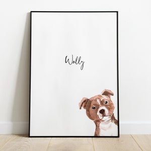 Personalised Staffordshire Bull Terrier Dog Picture, Staffordshire Bull Terrier Print, Pet Portrait, Peekaboo Pets, Brown Staffy Gift