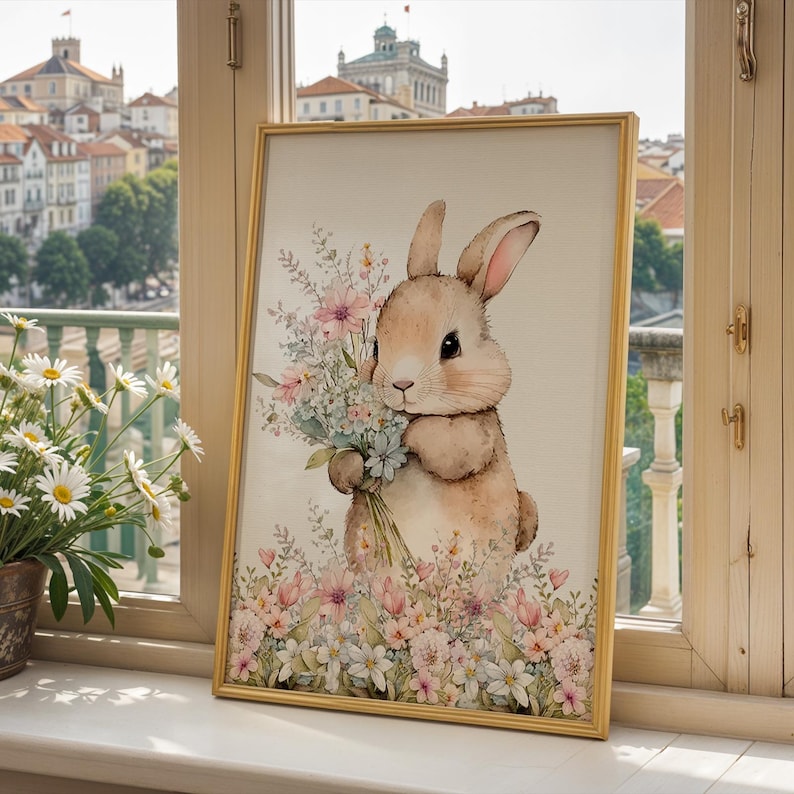 Pink Bunny Personalised Set Of 3 Nursery Prints For Baby Girls Room, Girl Bedroom Prints, Pink Nursery Decor Wall Art, Bunny Prints image 12