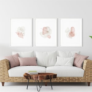 Set of 3 Blush Pink and White Abstract, Minimalist Abstract Wall Art, Pink and White Abstract Art Prints, Scandinavian, Printy, Blush Art