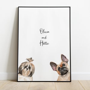 Personalised Two Dogs Picture, Dog Gift, Dog Print, Pet Portrait, Dog Lover Gift, Peekaboo Pets, Husky, Spaniel, Labrador, Christmas Gift