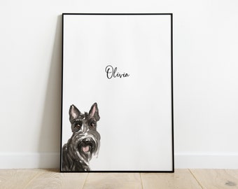 Personalised Scottish Terrier Dog Picture, Scottish Terrier, Terrier Print, Pet Portrait, Dog Lover Gift, Peekaboo Pets, Christmas Gift