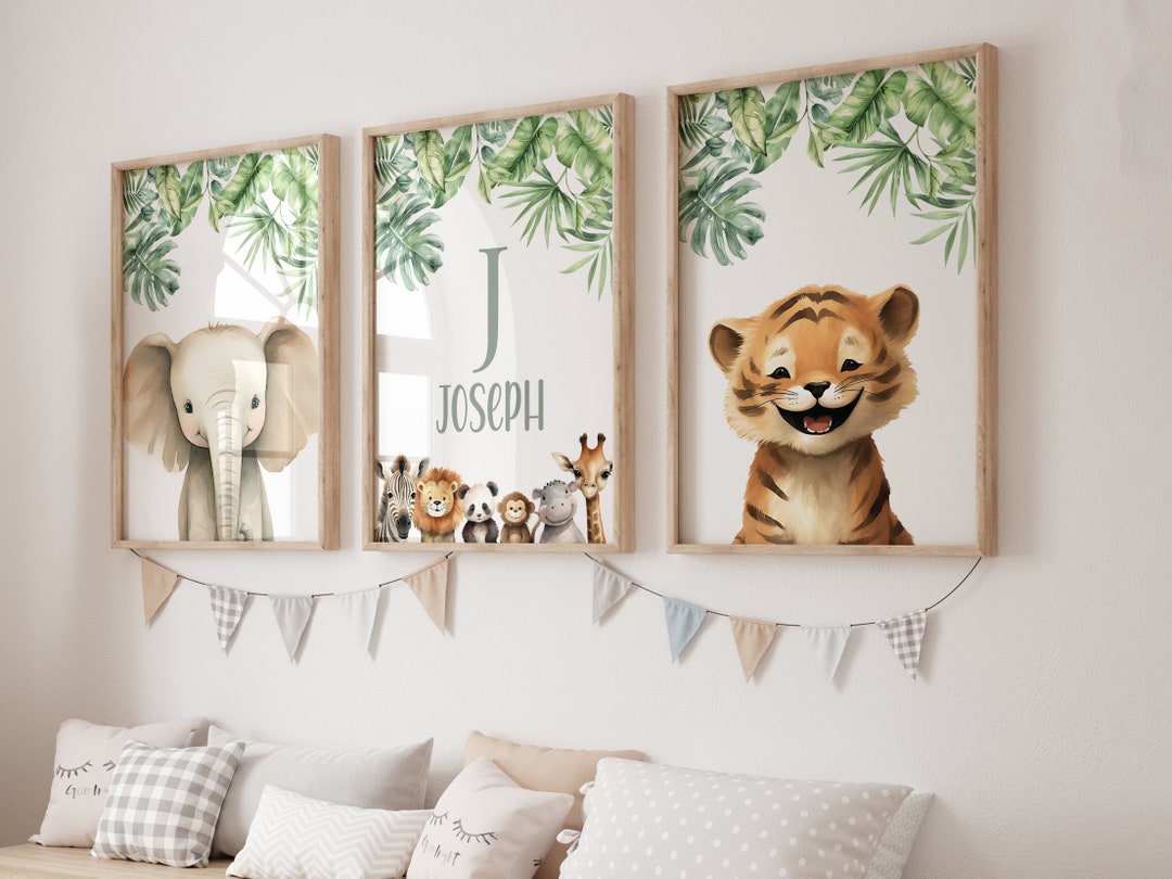 Safari Nursery Decor,set of 3 Personalised Safari Nursery Prints ...