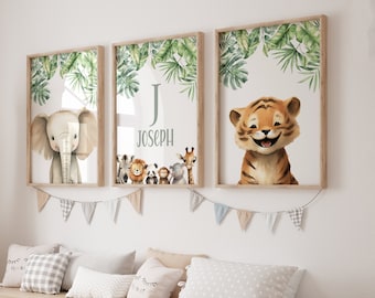 Safari Nursery Decor,Set of 3 Personalised Safari Nursery Prints,nursery wall art,animal prints,safari nursery,baby animal prints,Tiger