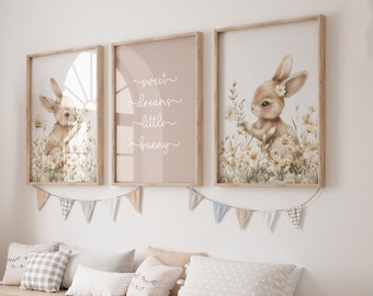Girls Nursery Decor,Set of 3 Nursery Wall Art Prints,Bunny Nursery Prints,Baby Girl Room,bunny nursery,bunny animal,floral nursery,boho