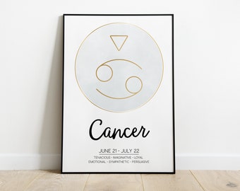 Cancer Star Sign Print, Cancer Gift, Gift for Cancer, Zodiac Print, Star Sign Gift, Horoscope Print, Astrology Print, Home Decor