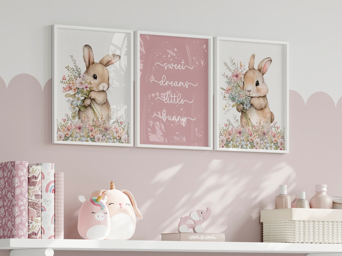 Girls Nursery Decor,set of 3 Nursery Wall Art Prints,bunny Nursery ...