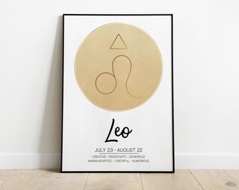 Leo Star Sign Print, Leo Gift, Gift for Leo, Zodiac Print, Star Sign Gift, Horoscope Print, Astrology Print, Home Decor