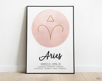 Aries Star Sign Print, Aries Gift, Gift for Aries, Zodiac Print, Star Sign Gift, Horoscope Print, Astrology Print, Home Decor