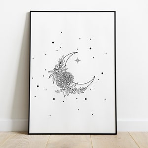 Black Twinkle Moon Poster, Celestial, Celestial Print, Lunar Print, Moon Print, Home Decor, Aesthetic Room Decor, Moon Phases, Wall Art