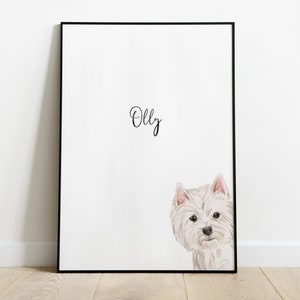 Personalised Westie Dog Picture, West Highland Terrier Gift, West Highland Terrier Print, Pet Portrait, Dog Lover Gift, Peekaboo Pets