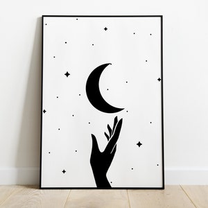 Moon & Stars Print, Celestial, Celestial Print, Lunar Print, Moon Print, Gothic Home Decor, Aesthetic Room Decor, Moon Phase, Magic, Tarot
