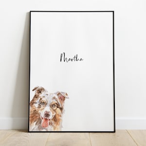 Personalised Australian Shepherd Dog Picture, Australian Shepherd Print, Pet Portrait, Dog Lover Gift, Peekaboo Pets, Christmas Gift