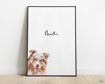 Personalised Australian Shepherd Dog Picture, Australian Shepherd Print, Pet Portrait, Dog Lover Gift, Peekaboo Pets, Christmas Gift