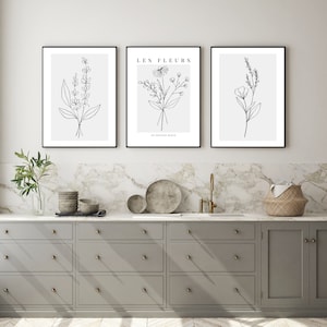 Set of three prints, Grey Prints, Grey Wall Art, Scandi Art, Grey Poster, Scandinavian, Flower Prints, Wall Art Prints, Wall Art, Print Set