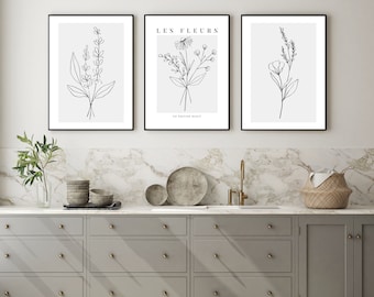 Set of three prints, Grey Prints, Grey Wall Art, Scandi Art, Grey Poster, Scandinavian, Flower Prints, Wall Art Prints, Wall Art, Print Set