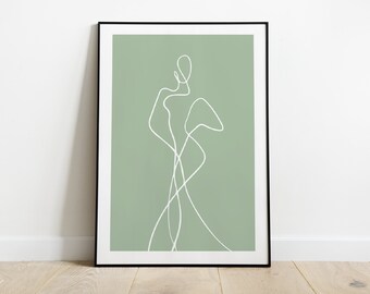Sztuka abstrakcyjna, Zielony druk, Grafika liniowa, Zielona sztuka ścienna, Skandynawska sztuka ścienna, Zielony plakat, Skandynawski, Zielony plakat, Boho, Minimalistyczny design
