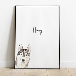Personalised Husky Dog Picture, Husky Gift, Husky Print, Pet Portrait, Dog Lover Gift, Peekaboo Pets