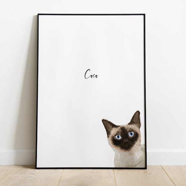 Personalised Siamese Cat Print, Pet Portrait, Cat Print, Cat Poster, Cat Portrait, Cat Lover Gift, Custom Pet Portrait, Cat Lover