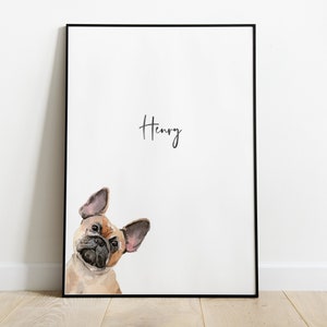 Personalised French Bulldog Dog Picture, Frenchie Gift, Frenchie Print, Pet Portrait, Dog Lover Gift, Peekaboo Pets, Bulldog Print