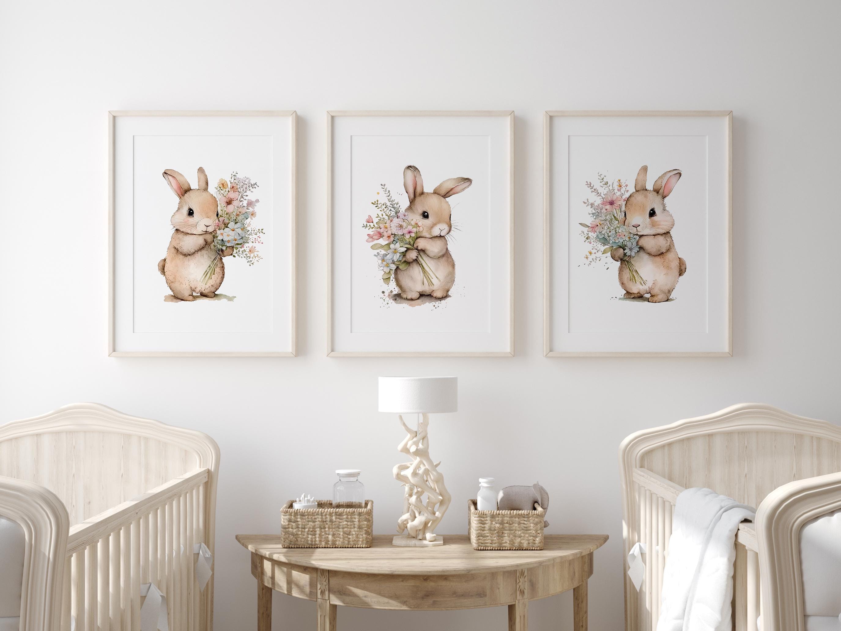 Bunny Rabbit Nursery Prints, Set of 3 Nursery Prints for Baby Girls ...
